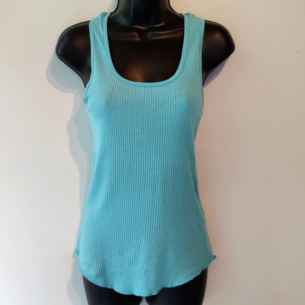Grassroots Cotton Ribbed Tank Top M Light Blue